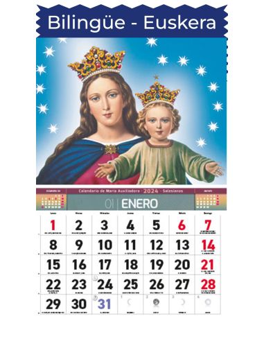 Calendario Faldilla María Auxiliadora Bilingüe Castellano-Euskera 12 Meses 2027
